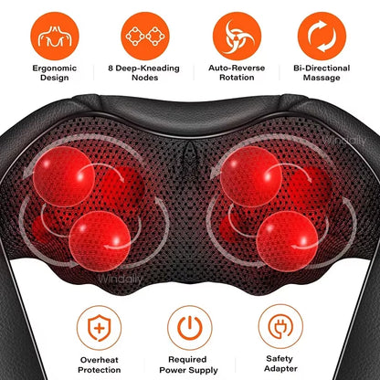 4D Shiatsu Neck and Shoulder Massager with Heat Electric Back Massagers Kneading Massage Pillow Full Body Muscle Home Car Use