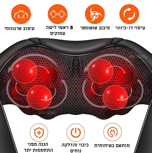 כרית עיסוי שיאצו מחממת לצוואר, גב וכתפיים – שימוש ביתי ורכבי 