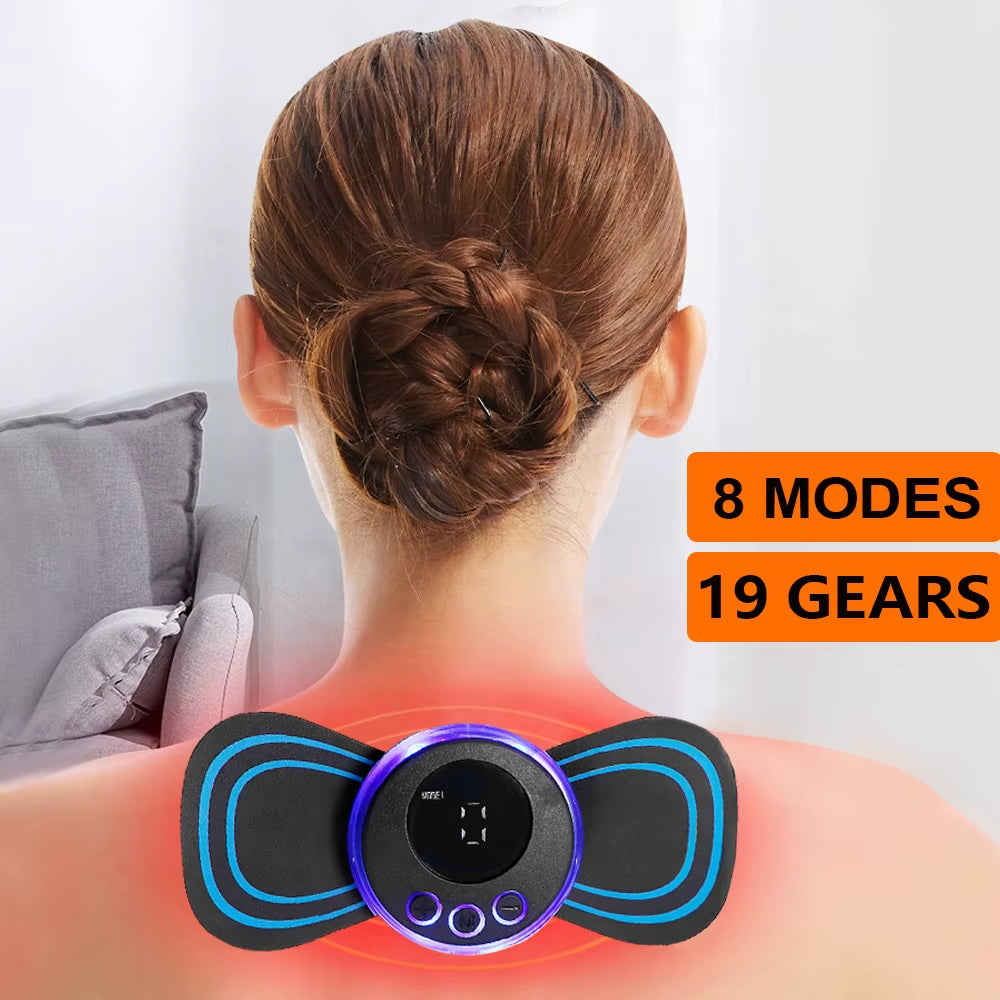 EMS Mini Neck Massager Portable Electric Pulse Cervical Massage Patch 8 Modes 19 Levels Muscle Stimulator Relax Pain Relief Tool